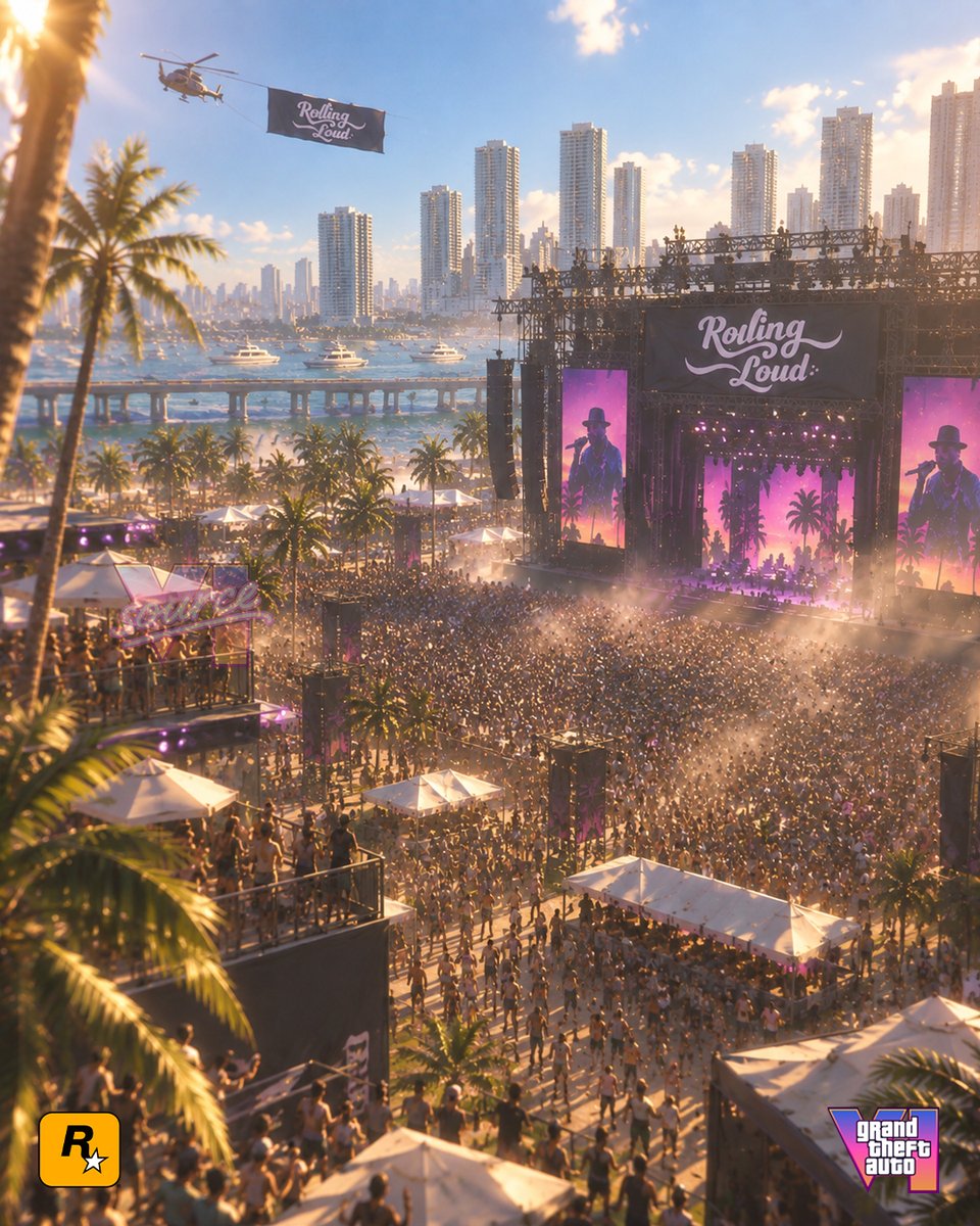 SourceVI's tweet photo. 🚨 RUMORED: GTA VI Online will reportedly introduce large-scale LIVE EVENTS, similar to Fortnite, with Rockstar partnering with real-world artists, music festivals and major events to bring them directly into Leonida. 🌴🔥

Players could see parts of the map completely transformed for limited-time concerts and festivals, with real artists performing live and thousands of players attending together in-game.

With GTA VI Online expected to release in early 2027, it’s shaping up to be well worth the wait👀⚡
@thrill_com