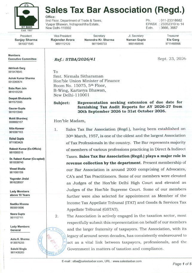 rambajajgst's tweet photo. Retweet For Support and Reach 

Sales Tax Bar Association ( STBA) Representation seeking extention of #ExtendTaxAuditdate 

Ram Bajaj
8696424223

For Regular GST Updates, Join this Group
https://t.co/SmMxCrTcJG https://t.co/gJyolbRQML