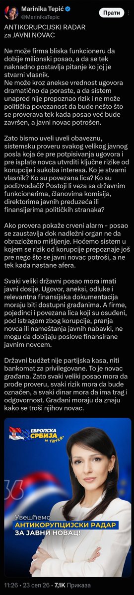 MonikaStevtdo's tweet photo. Velike reči o javnom novcu ne znače mnogo bez konkretnih dokaza, kriterijuma i odgovornosti za svaku iznetu tvrdnju @MarinikaTepic. https://t.co/CU4G2YR7VN
