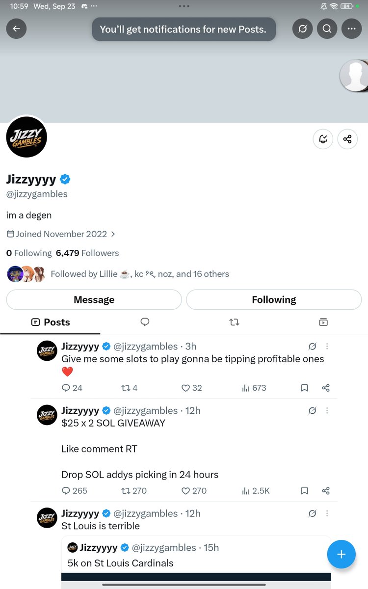 neverbeenliz's tweet photo. @gamblepapi @jizzygambles thanks, @gamblepapi !! manifesting a first win from you brotherrr, a sol notifications would save my day

66esC3oL89RuYEg1jMKLxqeLNQ3jdh7xPjrZKhwjdZjZ https://t.co/RkMiPSbYZv