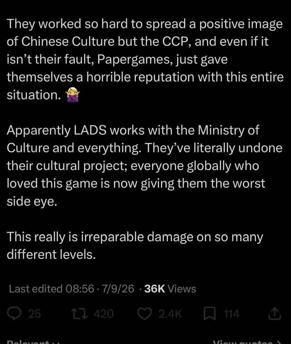 OlfinaAwooo's tweet photo. Supporters of Infold, please stop smearing my country and our government. The consequences of Infold’s own poor business decisions should fall on Infold alone. 

#PapergamesRuinsCNgaming
#PPGruinsChineseCulturalExport 
#请叠纸停止抹黑中国政府 https://t.co/gu4QuwiVo7