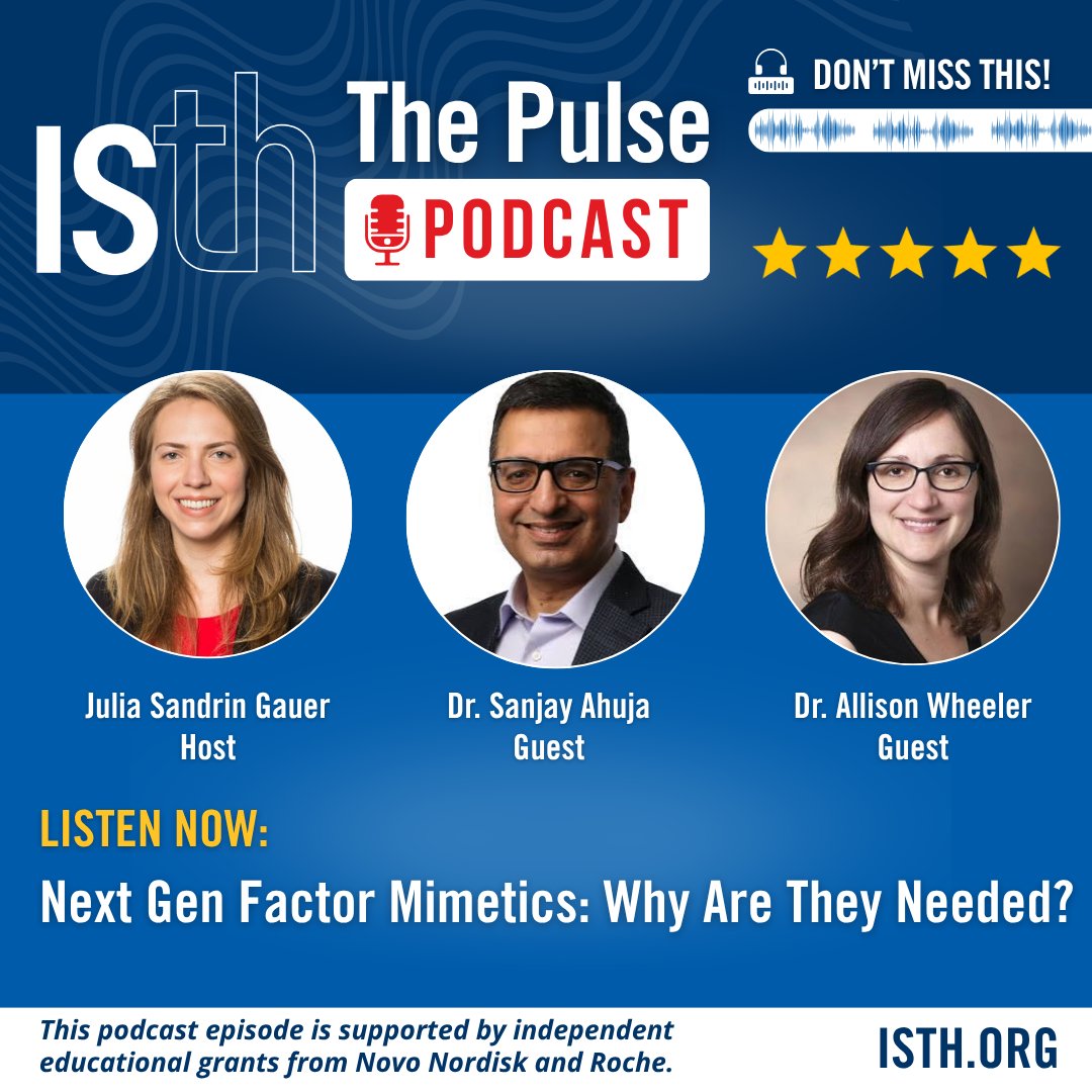 isth's tweet photo. What could the next generation of factor mimetics mean for hemophilia A care? In the latest episode of the ISTH Pulse Podcast, Julia Sandrin Gauer is joined by Sanjay Ahuja and Allison Wheeler to explore emerging therapies including Mim8, NXT007 and Inno8.

🎧: https://t.co/cdONm3mMZ3