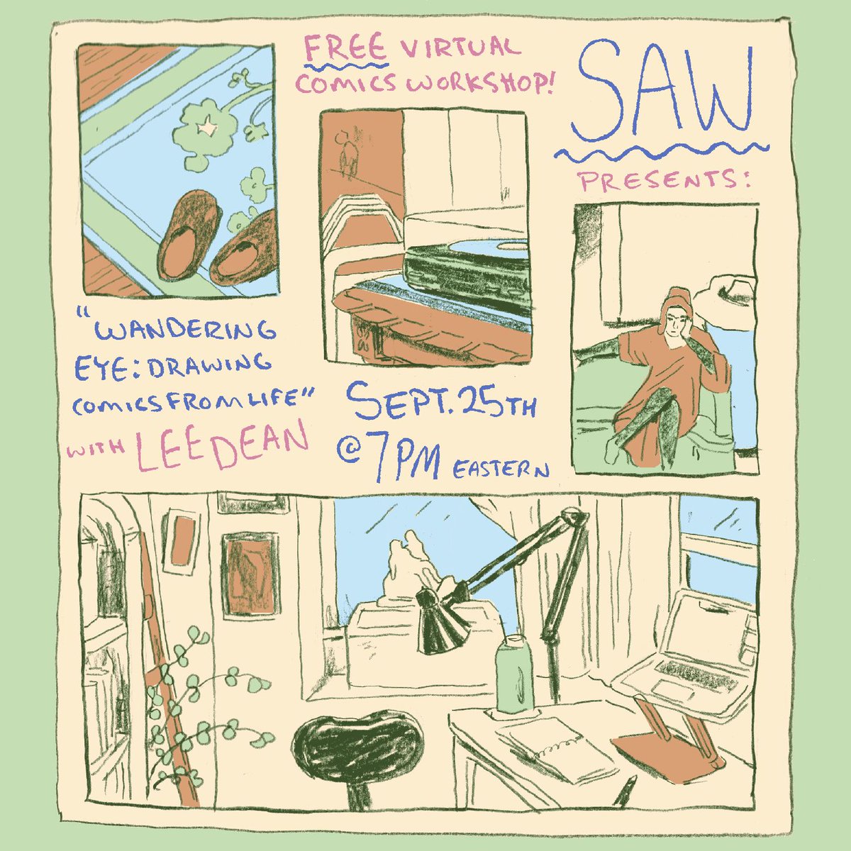 comicsworkshop's tweet photo. Join in on our next FREE and virtual *WE BELIEVE IN COMICS* Friday Night Comics Workshop: Wandering Eye with Lee Dean.

September 25 @ 7PM Eastern/4PM Pacific. Link in bio!

—> https://t.co/zFGzamJTDa https://t.co/1DbhOh4ds1