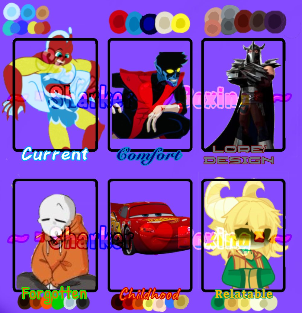 SharkerBox's tweet photo. Character Sheet!
#theincredibles #splashdown #xmen #nightcrawler #tmnt2012 #shredder #underswap #papyrus #lightningmcqueen #ninjago #lloydgarmadon https://t.co/UMgiQ3lcKQ
