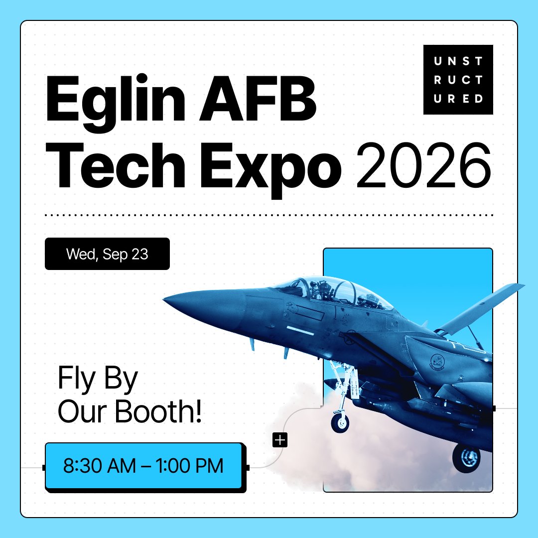 UnstructuredIO's tweet photo. Another day, another event! ✈️

We're at Eglin AFB all day today. Fly by our booth to chat with our team! https://t.co/4vv1lH7Q97