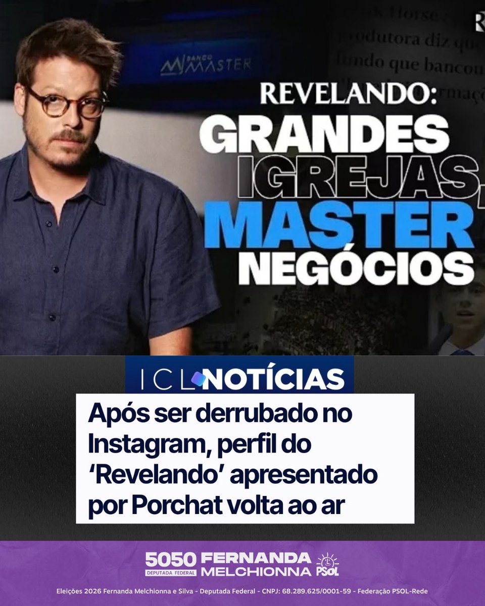 fernandapsol's tweet photo. 🚨 Apos denúncias na rede A Meta devolveu o perfil que publicou as denúncias do Fábio Porchat sobre a extrema direita, igrejas e o caso Master.

Enquanto contas da esquerda sofrem com queda brutal de entrega, Flávio Bolsonaro tem alcance recorde. As big techs não podem decidir o que nós vemos e lemos. Minha solidariedade ao Porchat. Não vamos aceitar esse absurdo!