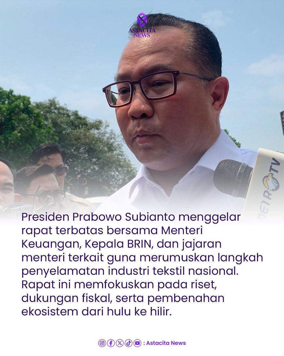 Kasimsergeniw's tweet photo. Penyelamatan industri nasional: Presiden Prabowo kumpulkan Menkeu dan kepala Brin bahas sektor tekstil✍️☑️ https://t.co/cd7Q98s5Lt