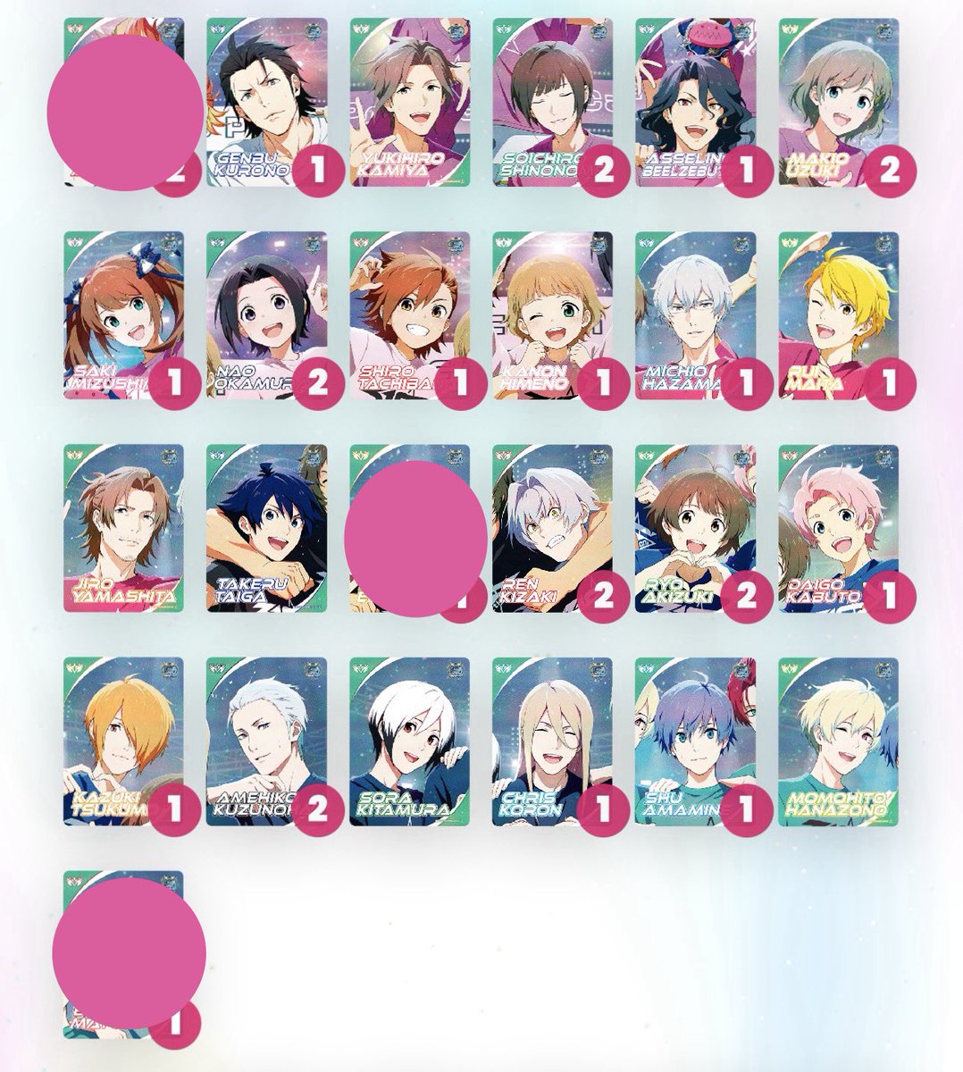 Reremon033's tweet photo. 【交換】SideM カードフォリオ

譲:画像の通り

求:同弾タケル、想楽、百々人、前弾隼人（同数ならN.Rどちらでも可能です）
上ツリーSR→NかR2枚も可。

郵送でのお取引き希望。一点からでも可能ですが、まとめてが優先になります。
検索からでもお気軽にお声がけください！
（上ツリーとまとめて可） https://t.co/TjnrduQo6l