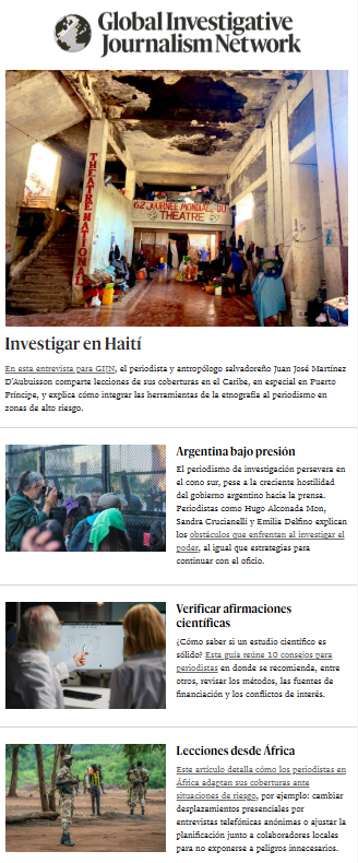 gijnEs's tweet photo. 📬 ¡Boletín de GIJN en tu correo! 👀

🌎 Etnografía para investigar
🔬 Cómo evaluar estudios científicos
🧰 Coberturas en situaciones de riesgo
📅 #IJWEEK
🛠️ Becas y oportunidades
📰 Investigaciones de México, El Salvador, Nicaragua, Perú y Ecuador
👉 https://t.co/4ZBOSBooId https://t.co/kQEVh66HmG