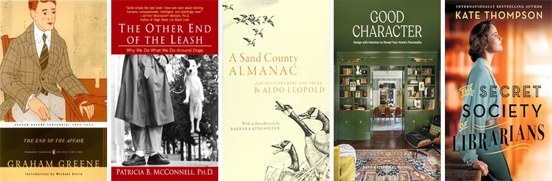 StorrsLibrary's tweet photo. This week the Richard Salter Storrs Library has nine new books.  New items include The End of the Affair, The Other End of the Leash, A Sand County Almanac, Good Character, The Secret Society of Librarians, and The True Meaning of Love. https://t.co/xf1wWTzwT7 https://t.co/gG3IwrCVbR