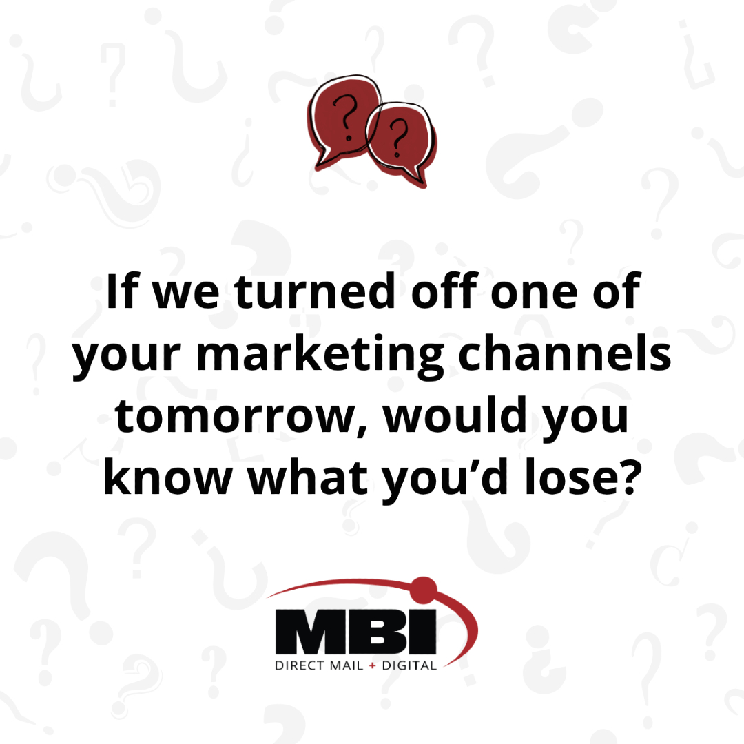 mbidirectmail's tweet photo. If you turned off one marketing channel tomorrow, would you know what you’d lose?

Clicks, opens, and responses show activity, not impact.

MBI helps connect the dots so you can see what drives action, qualified conversations, and growth.

Learn more at https://t.co/lWpBEDIzEg. https://t.co/6w8SUwfkih