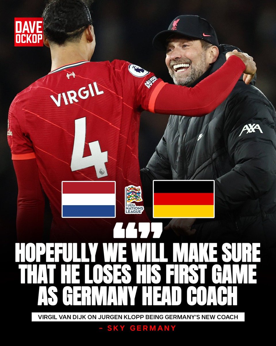 DaveOCKOP's tweet photo. Virgil Van Dijk said he is looking forward to seeing Klopp again, but that he hopes the Netherlands can spoil his old manager’s first match in charge of Germany.

“It will be nice to see him again, but hopefully we will make sure that he loses his first game as Germany head coach.”