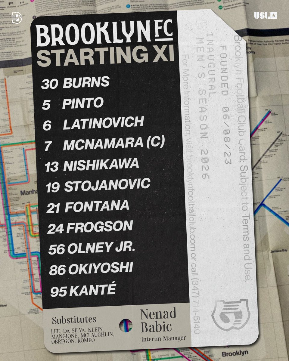 _BrooklynMfc's tweet photo. Today’s XI is set! 📋

Nenad Babic takes charge from the sidelines with Marlon LeBlanc serving a suspension.

Let’s get to work 👊 

#BrooklynFC | #BHMvBKN https://t.co/PLr8Cm5gpb