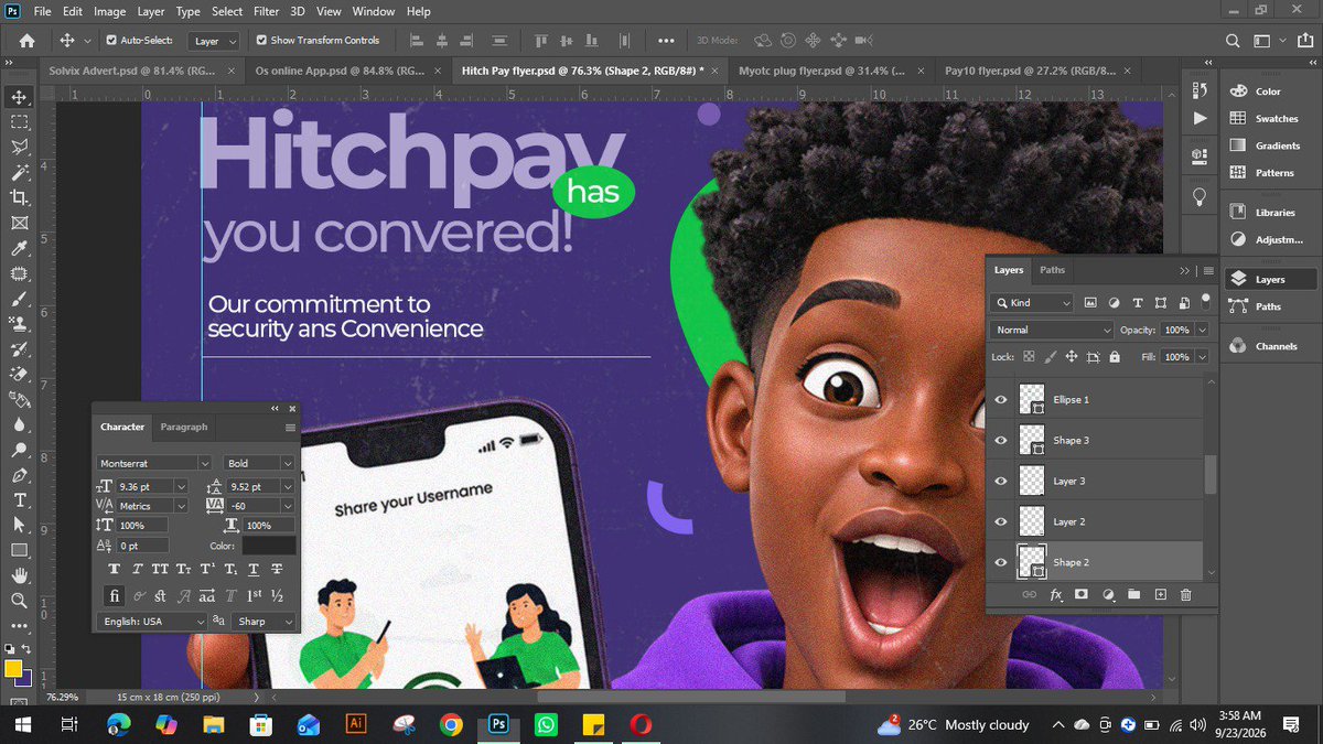 graphics49425's tweet photo. "Drop your honest opinion in the comments 👇”

Hitch pay flyer
I deliver design solutions that speak Brands that sell ✍️✅ 

#chatmeup
#visualdesigner
#letscreate📈✅ https://t.co/vyDbEEKmBQ
