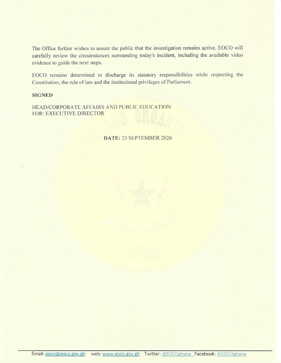 Eyewitnessgh's tweet photo. JUST IN: EOCO BREAKS SILENCE ON ATTEMPTED ARREST OF MANHYIA SOUTH MP, NANA AGYEI BAFFOUR AWUAH

#EyewitnessGh #EOCO https://t.co/vSbftx2Qfe