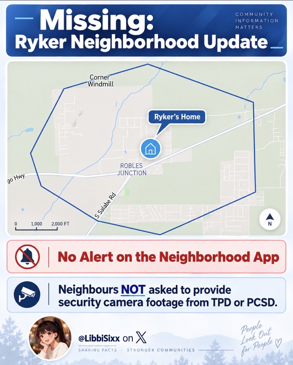 LibbiSixx's tweet photo. 🚨RYKER UPDATE: Neighbourhood Alert not released on App!!!

When #NancyGuthrie went missing or Carlos Ramirez was shot, #TPD &amp; #PCSD released ⚠️Alerts &amp; Requests on the neighborhood app for security footage. NO such request or Alert was made for Ryker. https://t.co/3m7lpOivnz
