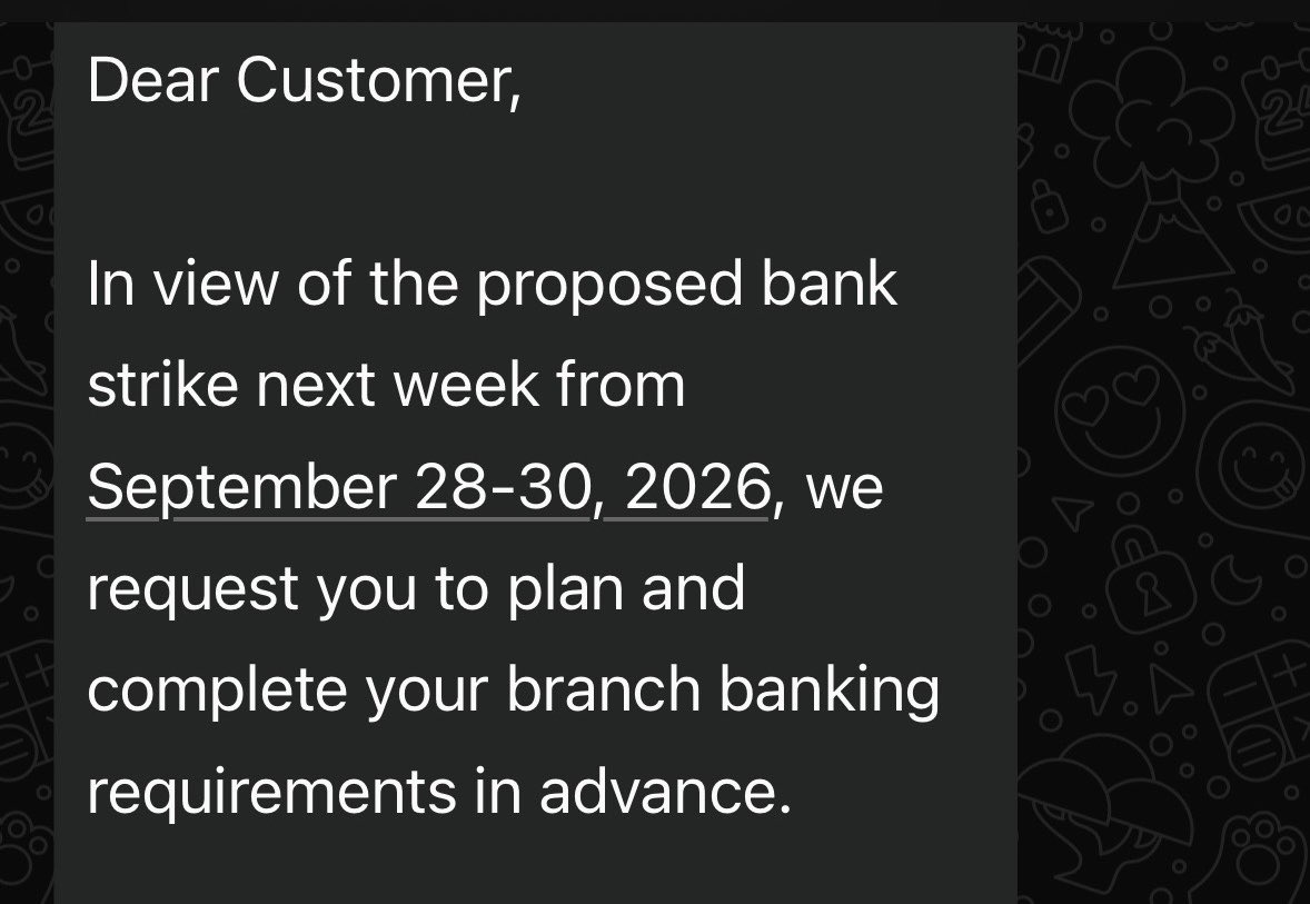 Adult_humorr's tweet photo. These bank employees are on strike again..seriously they just came back from the last one.

Half the day goes into lunch and the other half into tea breaks and gossip.

When almost every department works 6 days a week, why do bank need extra holidays? https://t.co/cKko2o3bw0