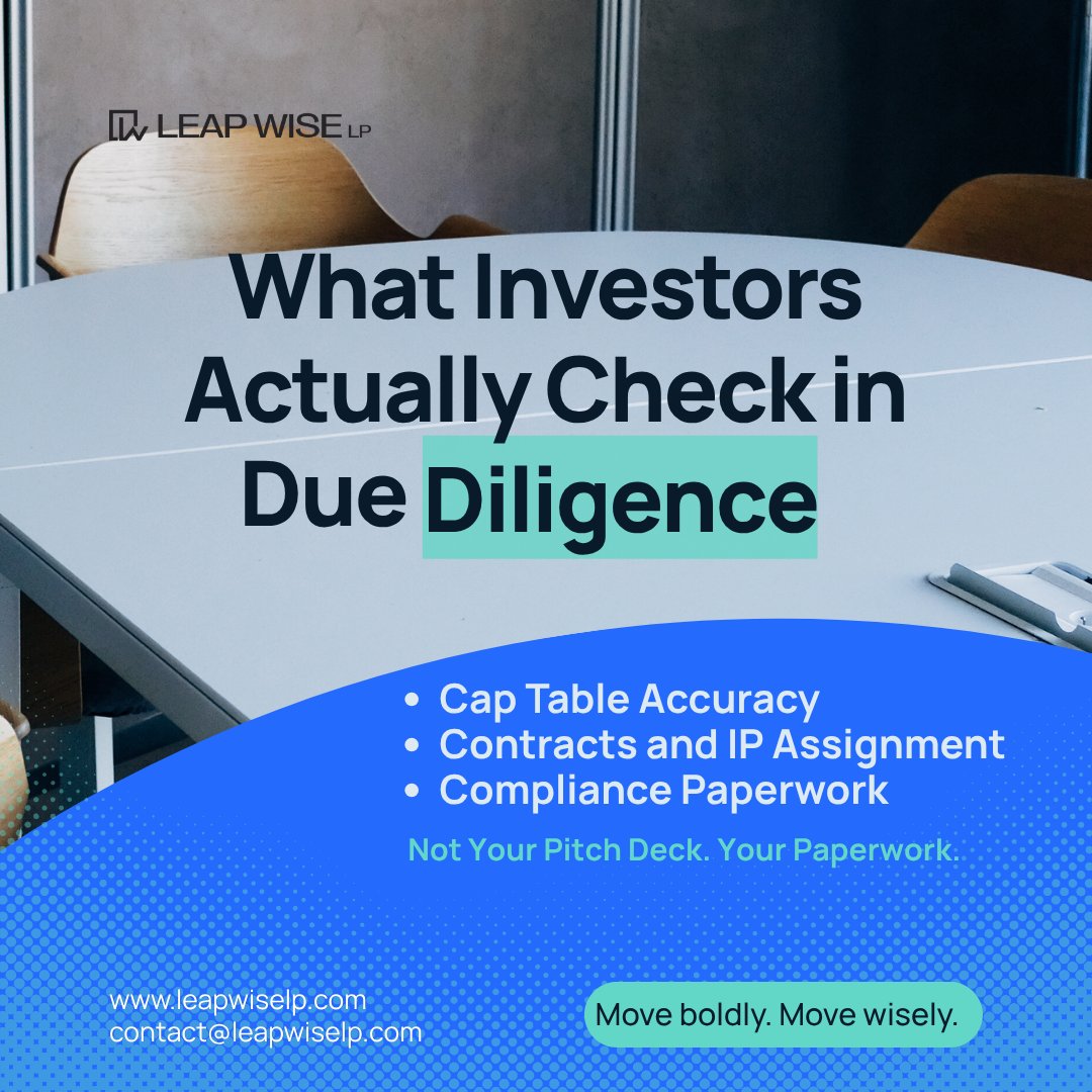 LeapWise_LP's tweet photo. Investors don't just look at the pitch.

They look underneath it.

Cap table. Contracts &amp; IP. Compliance.

The question is simple:

Can the business prove what it says?

Your pitch tells the story.

Your paperwork has to support it. https://t.co/s7PWniy3RM