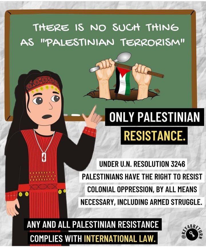 AytSJNEng's tweet photo. Under @UN resolution 3246, Palestinian people have the right to resist colonial oppression (settler’s colonialism) by all means necessary, including Armed struggle. 

All puppets of Zionist regime should know that the resistance of #Palestine complies with International Law. https://t.co/Tfna1DXNIC