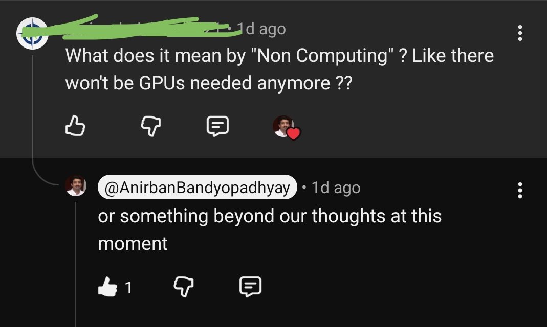 fruitmaxi's tweet photo. @gregosuri Anirban Bandypadhyay is scientist working in Japan. He is creating brain jelly. 

I asked him a question about on his YT video. Question was about requirement of GPUs for AI. His reply 👇🏻

What's your opinion on it ?? https://t.co/WiobxsdH2J