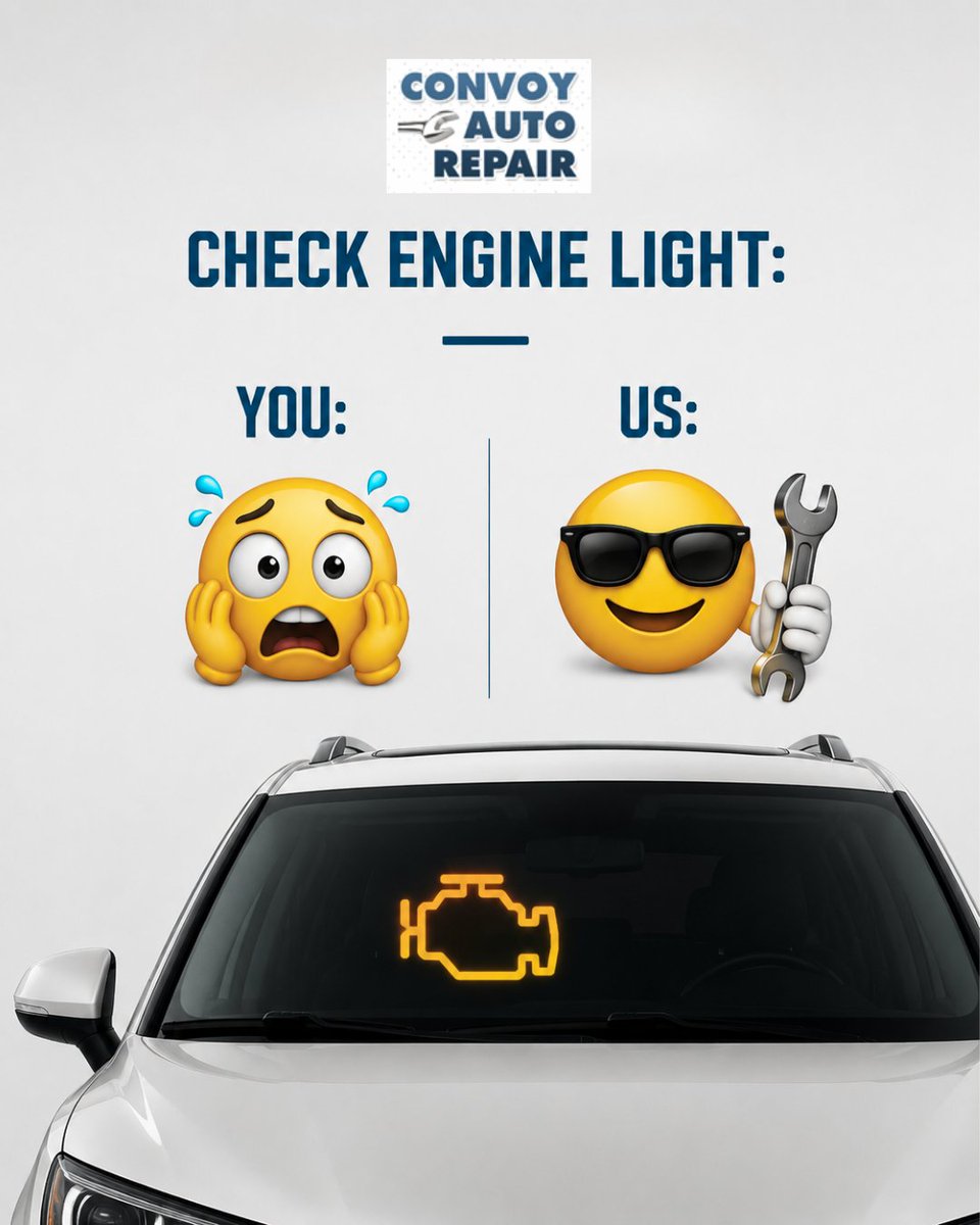 ConvoyAuto's tweet photo. Light on? Stay calm. 🚘

Let Convoy Auto Repair run the proper diagnostics, explain what the code means, and recommend only the service your vehicle needs. Clear answers start with an accurate inspection.

📞 (858) 217-4279
.
.
.
#ConvoyAutoRepair https://t.co/Fl2saI5bWR