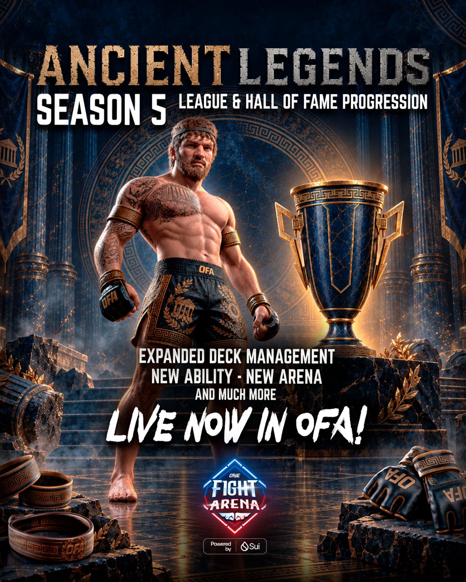 SuigamingNG's tweet photo. ๐Welcome to @onefightarena Season 5!
Season 5 has arrived OFA Fam and we think you will enjoy what the team has cooked up!! ๐จโ๐ณ
Hereโs what is new this season:5๏ธโฃ
- New Season experience with redesigned season screens, popups and related tabs
- A New Season League, based on the existing Athlete League but playable with any athlete
- New Hall of Fame progression, where players can reach the Hall of Fame either through the Season League or by completing the Season Path and defeating the Season Boss
- The Season system is being expanded to become a more complete recurring monthly experience (first season in the new format will run until the end of October)
- New Season decks added in the Deck Management tab (players can have more decks for each individual athlete and asigned decks for specific arenas)
- Updated Wheel of Warriors spin to win game
- Reworking of Quests, including agent bout offers
New Ability: ๐ฅ
- Where one of the 4 center dots becomes a titan glove facing one of four directions. Tapping it will clear the dots in that direction and give +X power to all cleared dots
New Arena added:
- Arena of Titans. With a special rule: Match a center dot to spawn a Titan Fist. (Only one fist can be active in the grid at a time)
Season 5 Arenas ๐๏ธ:
With the new shortened Season system, there will be only 3 arenas for the season and the Singapore Arena will be used as the on-boarding arena only.
The 3 Arenas are:๐ฅ๐ฅ๐ฅ
1) Lusail Arena
2) Shanghai Arena
3) Arena of Titans
#ONEFightArena #ONEChampionship #SuiGamingNigeria #SuiGaming #Web3Gaming