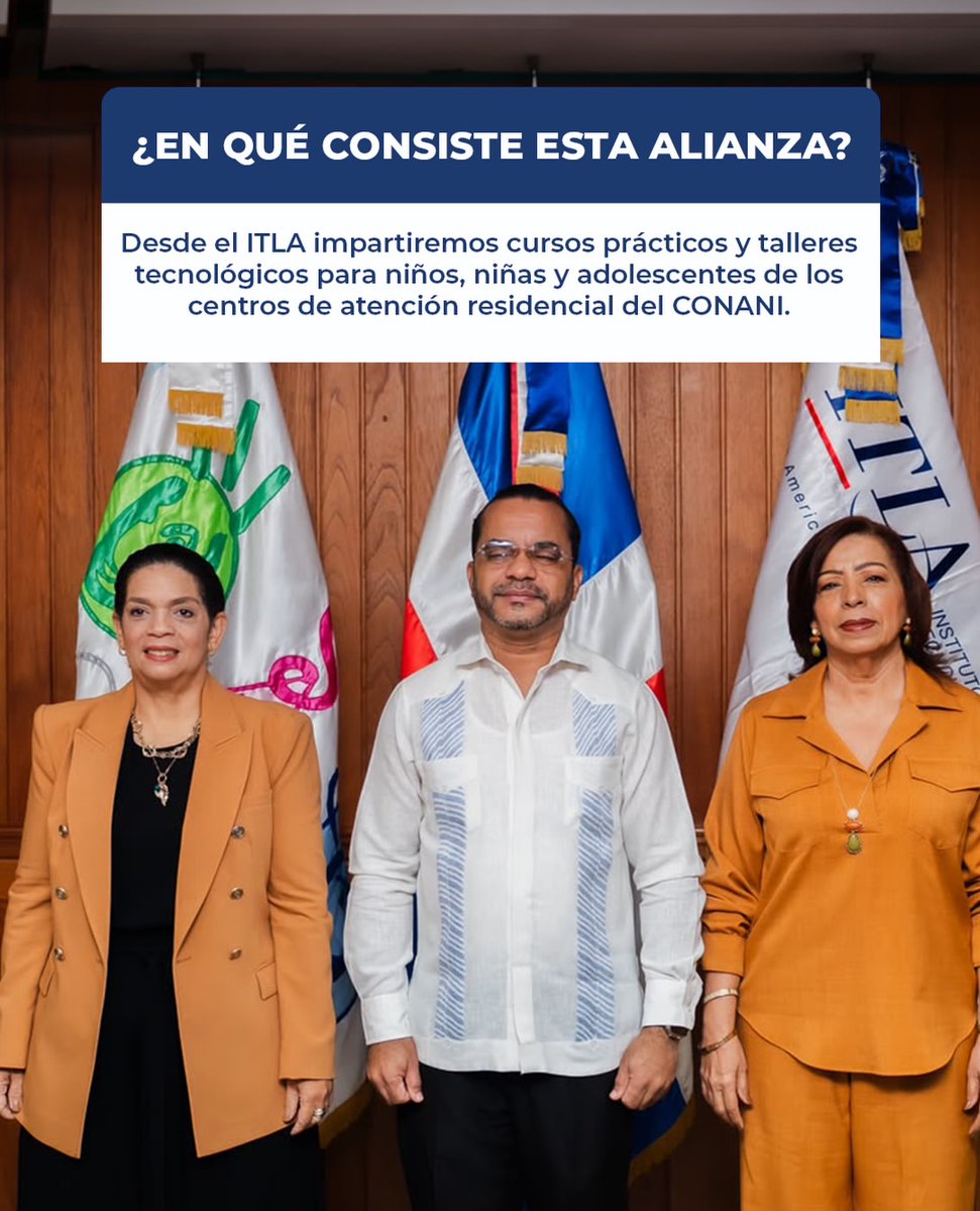 ITLARD's tweet photo. Desde el ITLA celebramos la firma de un nuevo acuerdo de colaboración con el Consejo Nacional para la Niñez y la Adolescencia (CONANI), una alianza que nos permitirá poner la educación tecnológica al servicio de niños, niñas y adolescentes bajo protección. https://t.co/42Bc8sPclc