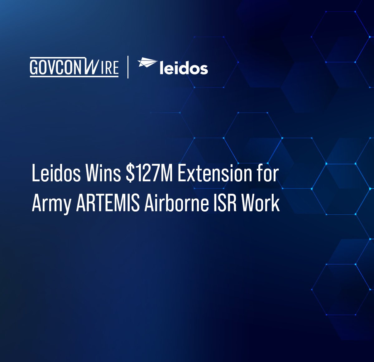 GovConWire's tweet photo. @LeidosInc has won a contract worth up to $127 million to continue supporting the @USArmy's ARTEMIS airborne intelligence, surveillance and reconnaissance mission.

Read more: https://t.co/TKRyCm1i8V
__
#ContractAward #Leidos #USArmy https://t.co/ncY9LrmmxT
