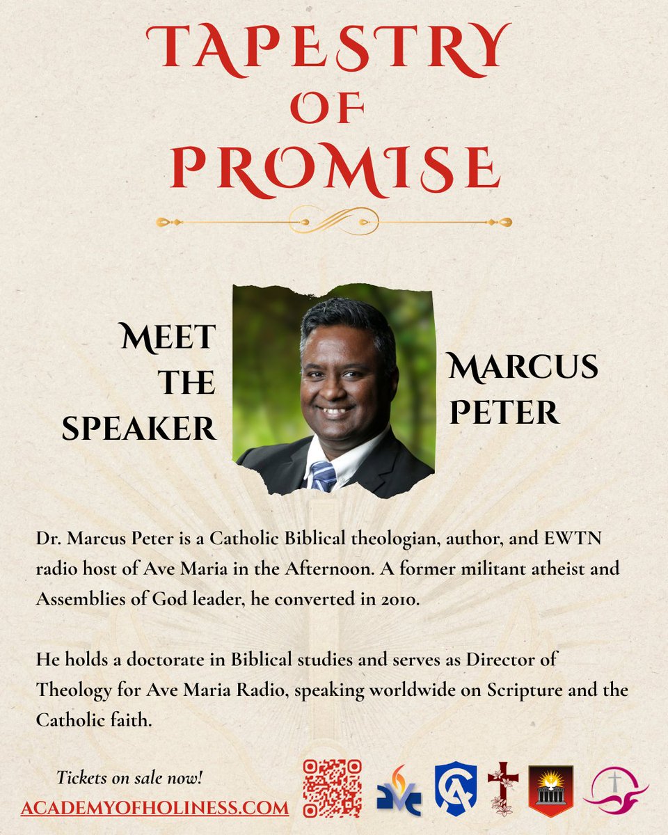 AcademyHoliness's tweet photo. Meet @drmarcuspeter, one of our keynote speakers at the Tapestry of Promise conference this November! 

#CatholicX #speaker #scripture #radio #Bible https://t.co/o4FLDRRCku