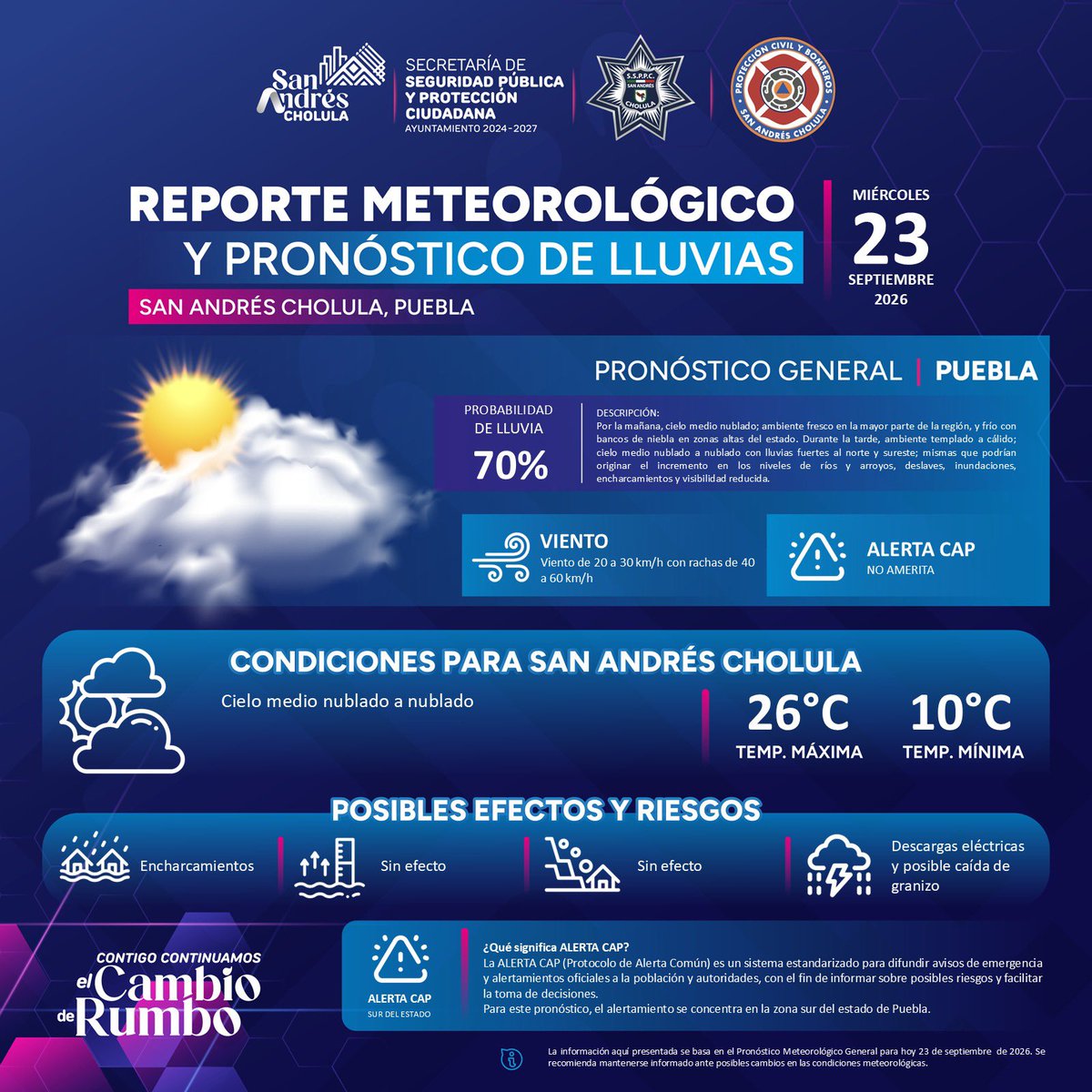 SSPPCSnAndresCH's tweet photo. 🌦️ Que el clima no te tome por sorpresa. Este miércoles, consulta el pronóstico y permanece atento a posibles cambios en las condiciones meteorológicas.

📲 Sigue las indicaciones de las autoridades y toma las medidas necesarias para cuidar de ti y de tu familia. 🤝🏻 https://t.co/hKitw2aGVz