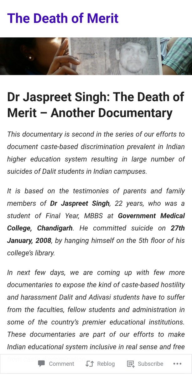 aman_ganvir's tweet photo. Jaspreet Singh, a Dalit medical student, was FAILED twice in the same subject. He alleged caste discrimination, later confirmed by an inquiry.

After his suicide, NCSC got 3 external examiners re-evaluate his paper &amp; found he had PASSED. https://t.co/fv8JYMjsw2