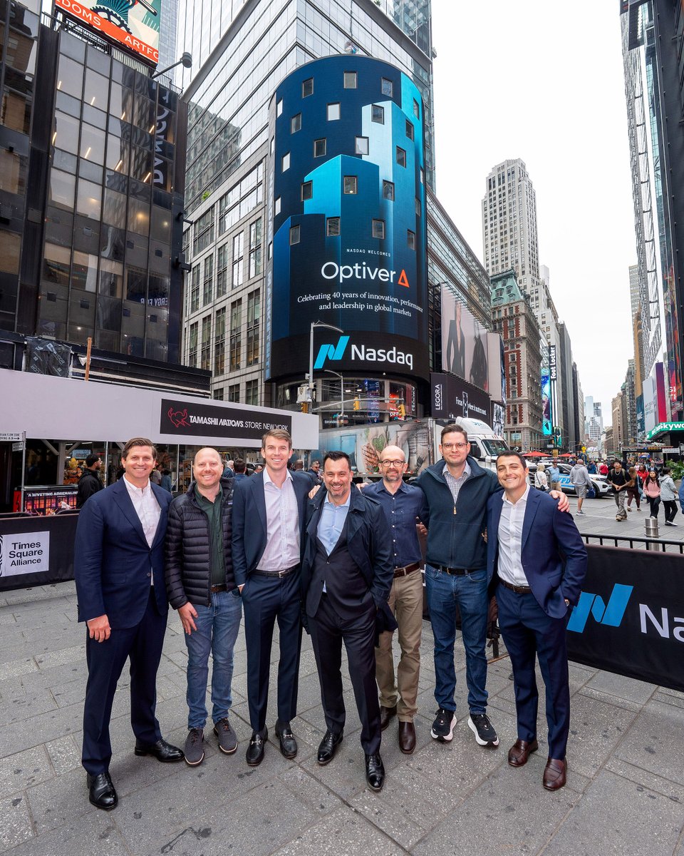 OptiverGlobal's tweet photo. We’ve been marking Optiver’s 40th at exchanges around the world.

This week, the celebrations reached New York, with our team joining Nasdaq for an opening bell viewing in Times Square. New York is home to a growing part of our business, including our #ETF and #credit trading teams and our #AI Lab.

It was a fitting place to celebrate four decades in markets, and the growth of Optiver along the way.

Thanks to @Nasdaq for having us.