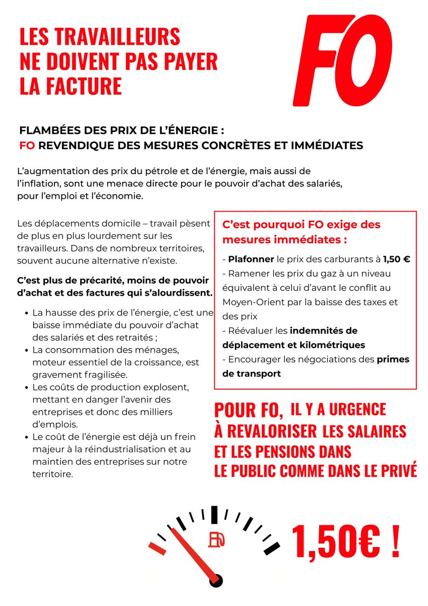 force_ouvriere's tweet photo. Les travailleurs ne doivent pas payer la facture !
Pour FO, il y a urgence à revaloriser les salaires, les pensions, dans le public et dans le privé !

https://t.co/B3oru6DUxv https://t.co/Rzp9sYGU93