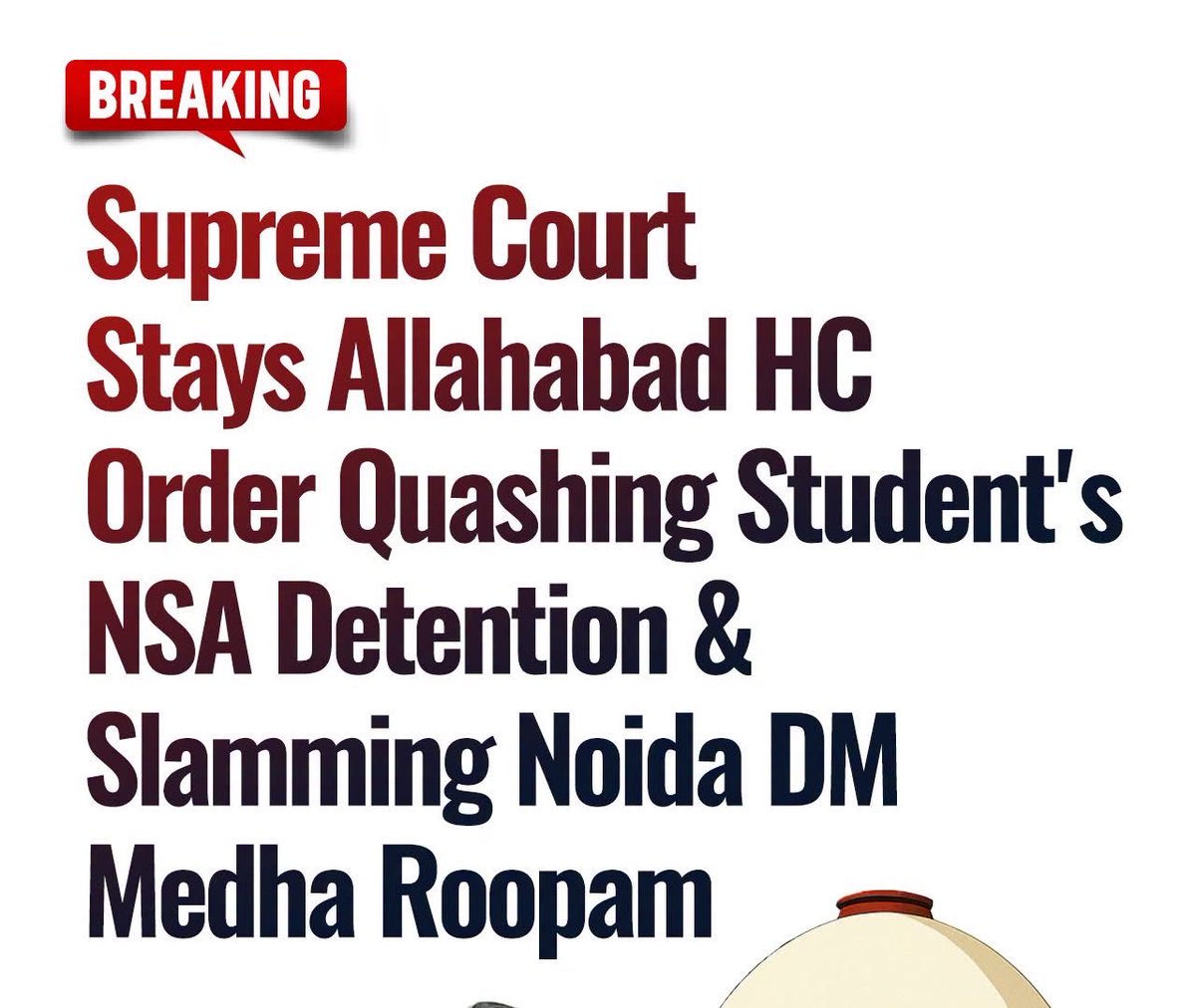 Advanuragtyagi's tweet photo. “Truth can be troubled but not defeated” ! 
The Supreme Court today stayed the Allahabad High Court's order directing Gautam Buddh Nagar DM Medha Roopam ji to pay of Rs.5 lakh from her salary for the detention of student Akriti Chaudhary under the NSA in Noida workers protest. https://t.co/ISduH5mtA9