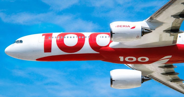 glointhesky's tweet photo. Comienza la cuenta atrás . 100 días para el centenario. Marco Sansavini, presidente de #Iberia ha presentado la librea especial que lucirán algunos aviones de la compañía. 
Preciosa!✈️🩵 https://t.co/MlzfWDhMiZ