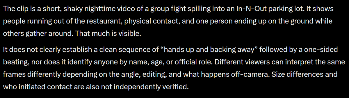 Aeroguy747's tweet photo. @FightXdrill Grok claims that the video does not show a skinny white kid with his hand raised while the black man comes in for the beating. @elonmusk, Fix Grok. https://t.co/RoQ9ljZnGu