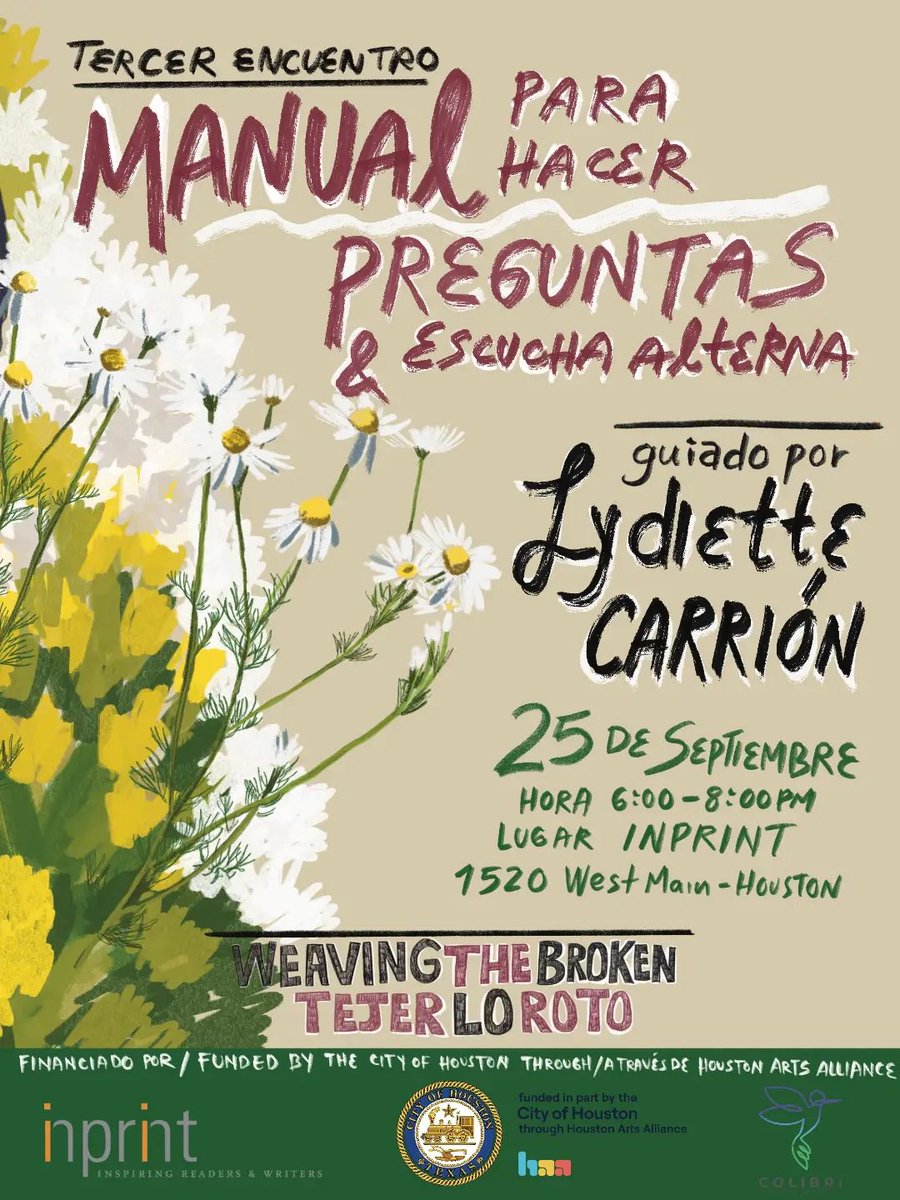 LenaYau's tweet photo. Manual para hacer preguntas con la querida @lydicar 
Viernes 25 de septiembre en @InprintHouston https://t.co/g4dnZezj4E