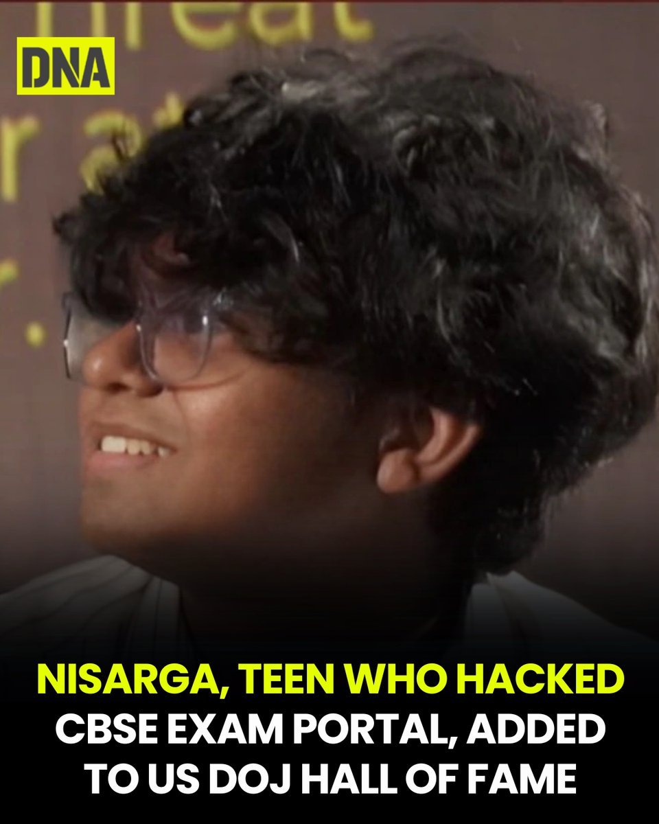 dna's tweet photo. 19-year-old cybersecurity researcher Nisarga Adhikary, who had flagged major flaws in CBSE's OSM portal earlier this year, has been named in the US Department of Justice's (DoJ) Hall of Fame for cybersecurity.

#NisargaAdhikary #DoJ #HallofFame #Cybersecurity #DNA https://t.co/iDN2wrcG0t