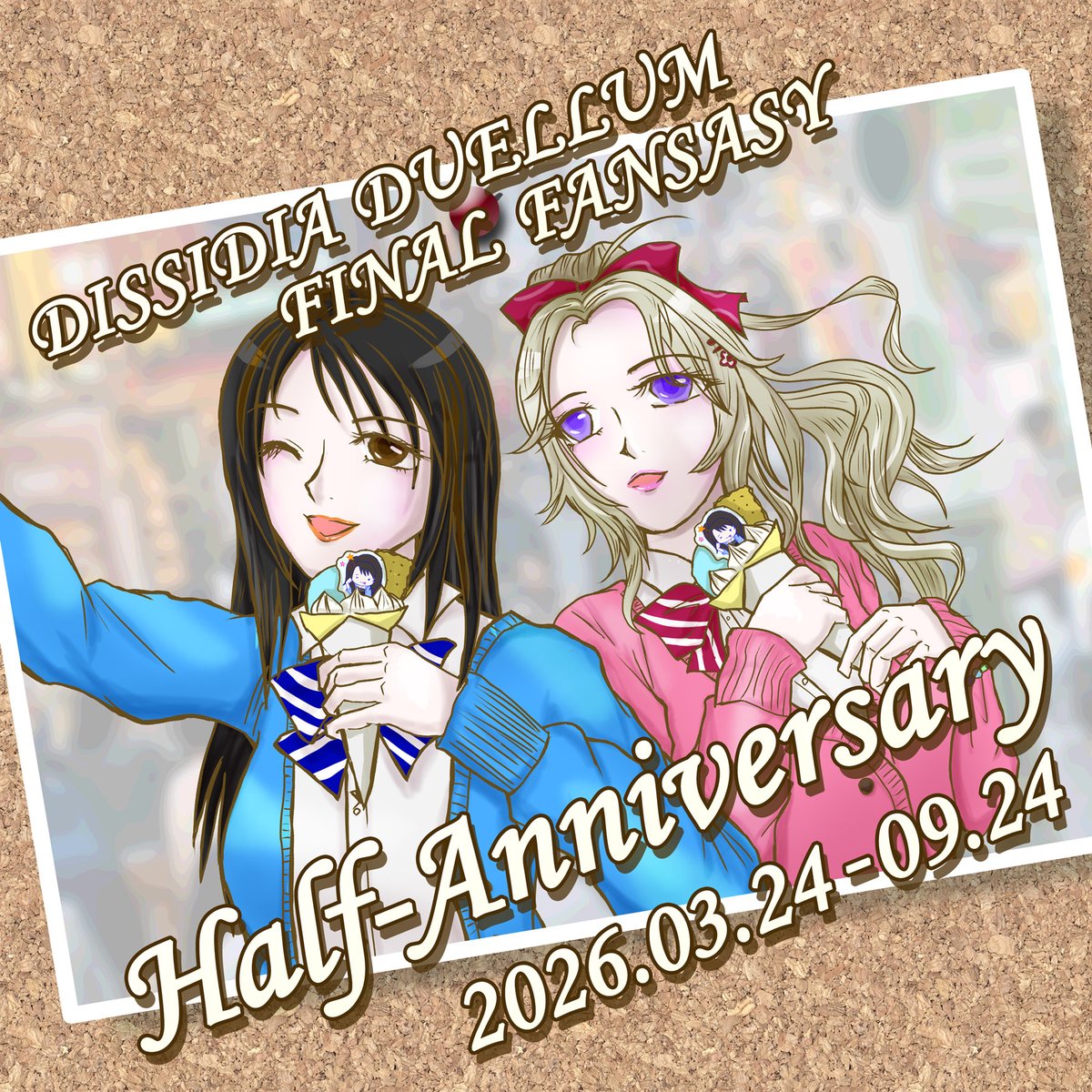 mutsuki247_TFF's tweet photo. デュエルムちゃん配信半年おめでとう🥳🥳🥳
初報がそろそろ1年前になるのかな？配信前からひっくるめて楽しませてもらってます！

ずっとティナが描きたかったとかリノアにも制服を着せたかったとかやっぱりクレープ食べたかったなとかこの半年やりたかったこと詰め合わせ

#DDFF #DDFFハフバ https://t.co/QuMqcxdnd7