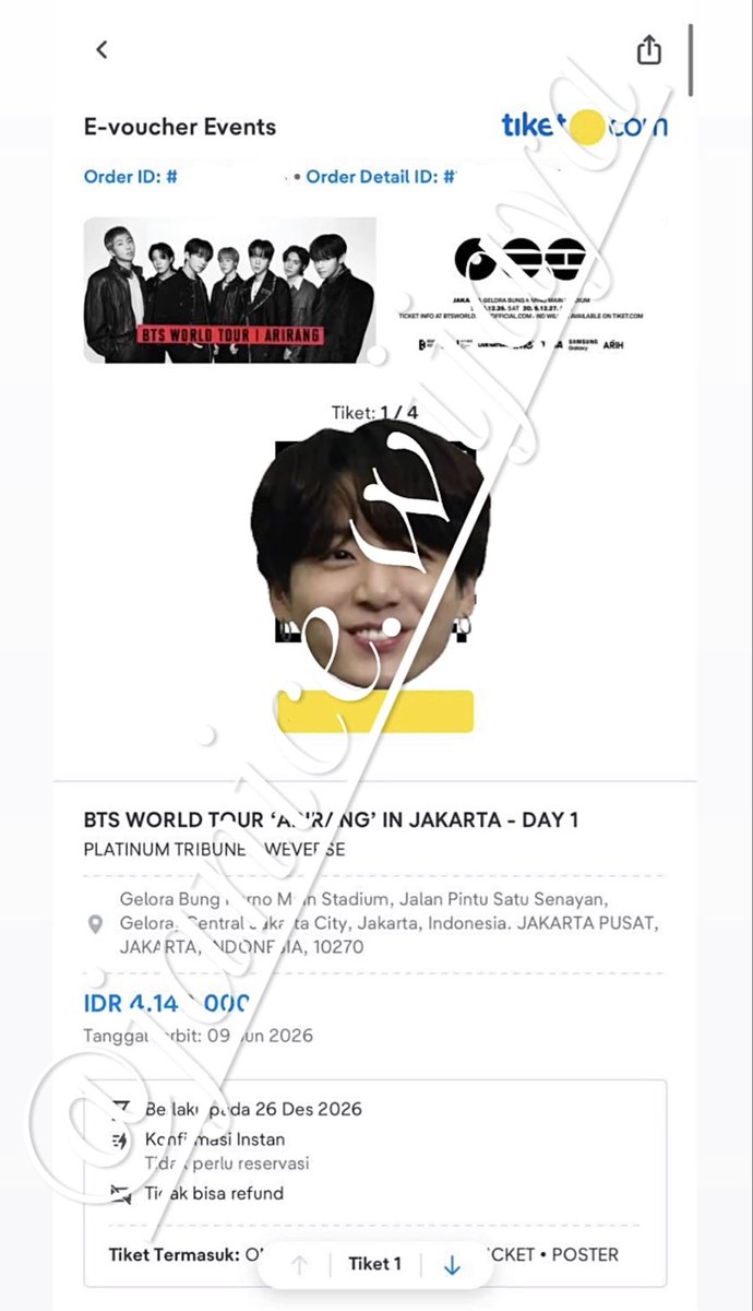 imjennerouss's tweet photo. ❤️‍🔥 WTS BTS ARIRANG TICKET IN JAKARTA ❤️‍🔥

💟 Platinume Tribune - Presale - Day 1
💟 Rp. 5.000.000,- nett (beli 5.9jt)
💟 Di urus sampe wristband
💟 Bisa COD &amp; ketemuan di Jakarta 
💟 Bisa req all proof

Alasan jual soalnya udah dapet VIP 🥰

Feel free untuk DM &amp; tanya2 dulu ya 🫶🏼 https://t.co/7S35nHmf8u