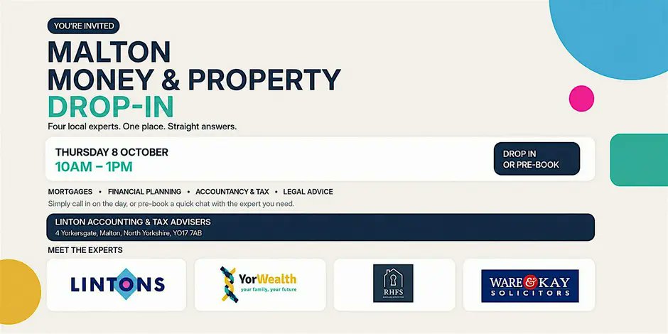 WareandKay's tweet photo. We are delighted to be supporting the Malton Money &amp; Property Drop-In alongside some fantastic local businesses.

Thursday 8 October | 10am–1pm
Lintons Accounting &amp; Tax Advisers, Malton

Click on the link below reserve your place:
https://t.co/ILF2QyAI66

#Malton #Networking https://t.co/0h1yUtYAEa