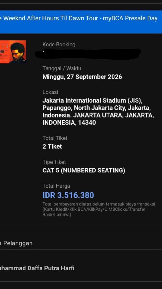 immaoverthinker's tweet photo. WTS ~ Want to Sell

the Weeknd in Jakarta 

〰️ Cat 5
〰️ Day 2 (27 Sept)
〰️ 2 tix punya sendiri jd trusted yaa, seatnya sebelah2an

❗️UNDERPRICE❗️
2 tix 2.2jt
1 tix 1.3jt

udah jadi wb yaa 

#wtb #wts #theweeknd #ahtd #jakarta #jis https://t.co/Mf6HhXMi5i