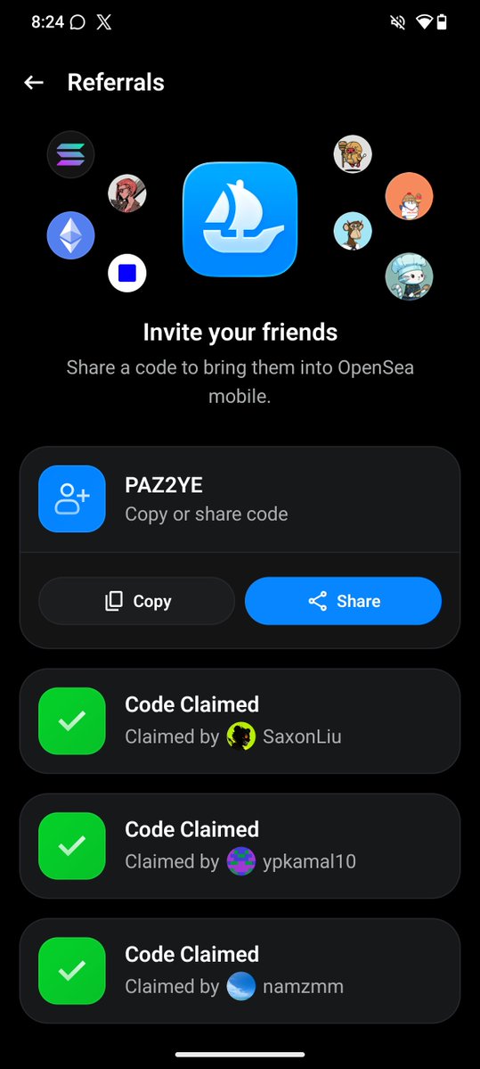 Solguybull's tweet photo. Last referral code of @opensea mobile app

Be early and win 
https://t.co/sEG1PHbJ46 https://t.co/FjsBzQWAFA