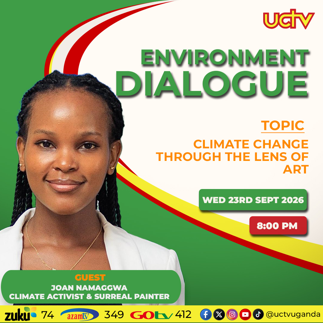 uctvuganda's tweet photo. Tonight on UCTV Environment Dialogue, @NawagunaS  Tabo  hosts Joan Namaggwa, a Climate Activist &amp; Surreal Painter, for a thought-provoking conversation on how art can turn environmental concerns into powerful visual messages.
#UCTVEnvironmentDialogue #UCTVUpdates https://t.co/K5LdkADkqr