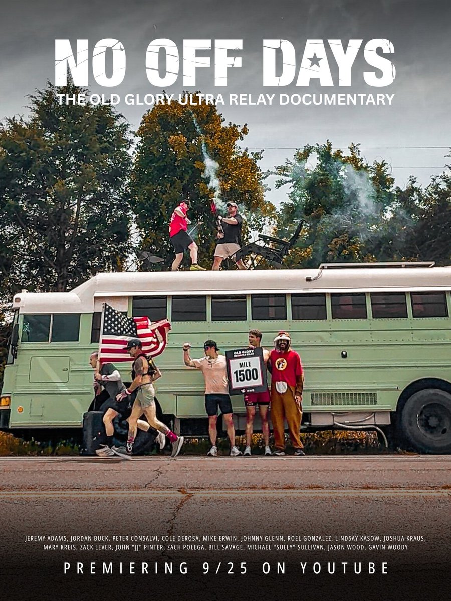 TeamRWB's tweet photo. Friday night plans? We’ve got you. 🍿🇺🇸

No Off Days: The Old Glory Ultra Relay Documentary, presented by BMW, premieres this Friday at 9 PM ET on YouTube.

We can’t wait to finally share this story with you.

Hit the 🔔 on the premiere link below, and YouTube will let you know when it’s time to watch.

https://t.co/9LRNFEDv1E