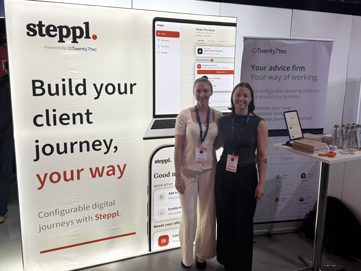twenty7tec's tweet photo. A fantastic day at #MAE2026 in Manchester 💫 chatting to everyone about our new Steppl offering and our advanced Twenty7tec product ecosystem 💻 

Twenty7tec: https://t.co/OooQ2mSgXm 
Steppl: https://t.co/JeyeMFuK2O 

#twenty7tec #mortgagemarket #steppl https://t.co/gPvXtDaWn1
