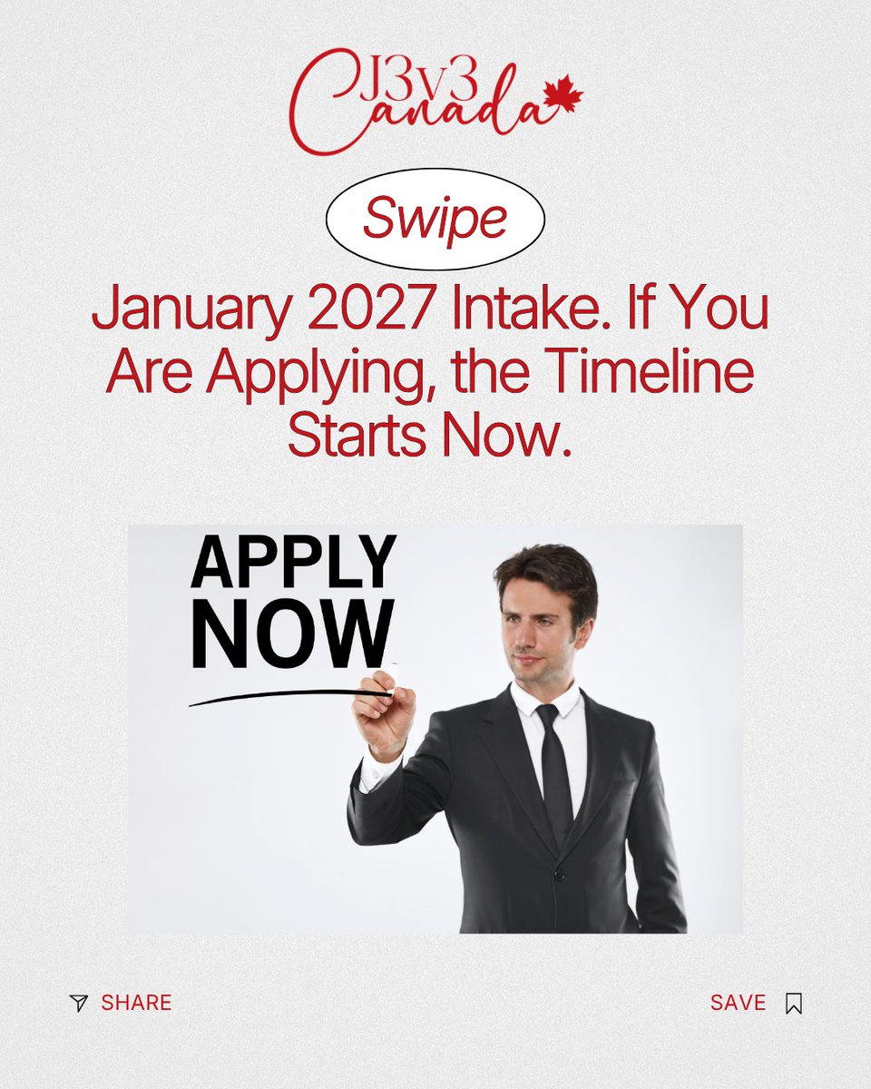 J3v3Canada's tweet photo. January intake is four months away. The application timeline starts now. J3v3 Canada is accepting January intake clients. https://t.co/SMuYSesLUa.
#J3v3Canada #January2027 #IntakeTimeline #StudyPermit #ApplicationStrategy https://t.co/tq6TB1LZ4A