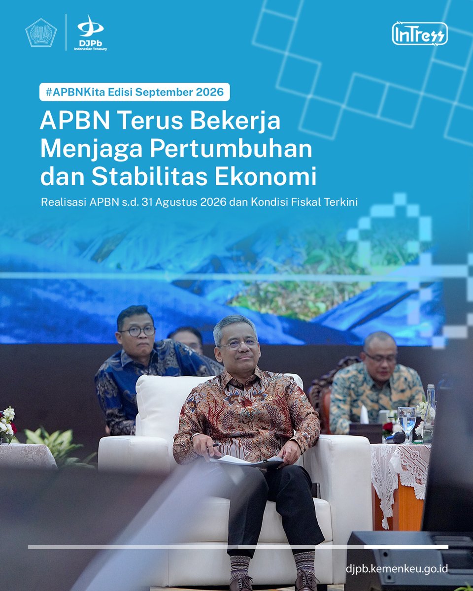 DJPb_Kemenkeu's tweet photo. Kinerja APBN hingga Agustus 2026 terus menunjukkan peran penting dalam menjaga momentum perekonomian di tengah dinamika global.

Pendapatan negara terus menguat, sementara belanja negara diarahkan untuk memberikan dampak maksimal bagi masyarakat &amp; mendorong aktivitas ekonomi. https://t.co/bM3dGZPp49