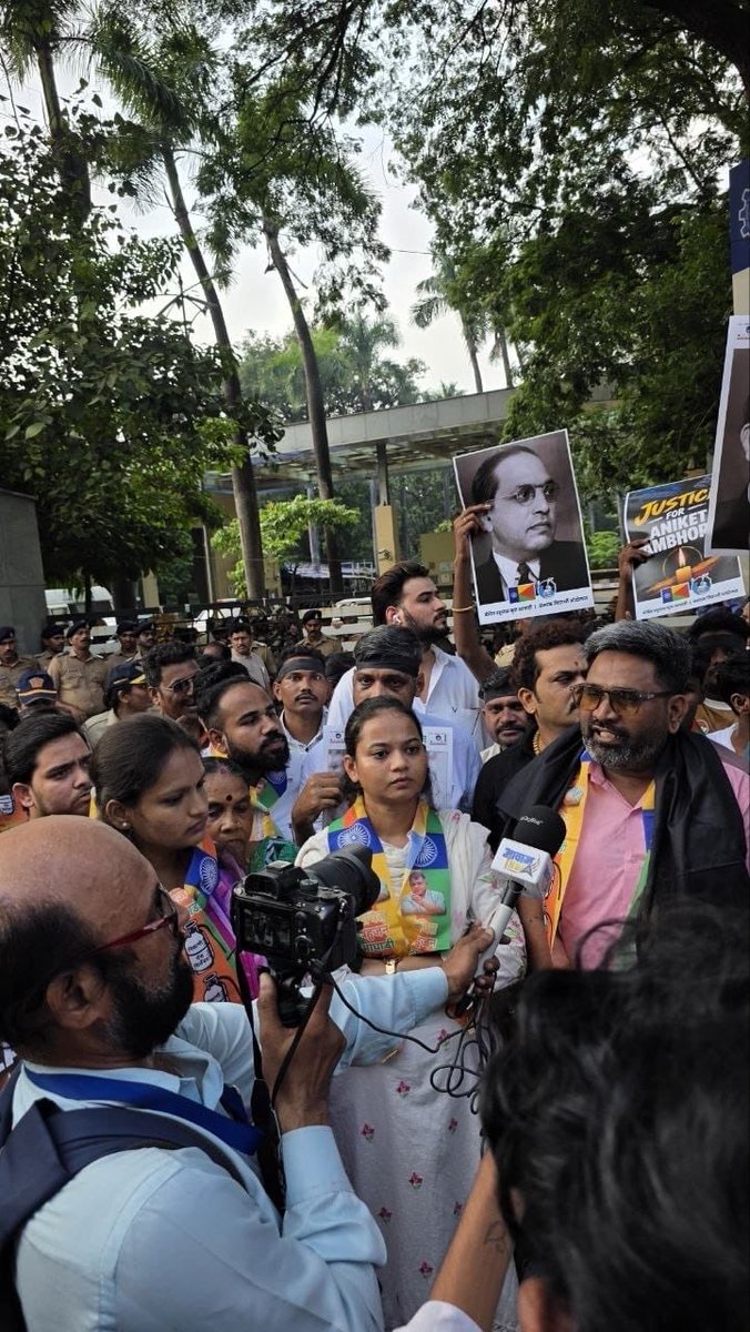 Sujat_Ambedkar's tweet photo. IIT Bombay took the life of an exceptionally bright student, Sahil Wakode. Today, Samyak Vidyarthi Andolan, the student organisation of @VBAforIndia protested at the IIT Bombay main gate. 

After Sahil Wakode’s institutional murder, IIT Bombay launched a large-scale character assassination. Without evidence, it ran a media trial. Savarna media across the country, professors, self-styled intellectuals, and political parties took lead. This same pattern appears in institutional murders across India.

Sahil’s friends and peers raised their voice for justice. Many of them sat in protest on campus. We met them and reassured them that we are with them in this fight.

Our delegation also met the IIT Bombay administration and demanded answers. We told them to publicly apologise for spreading completely false and misleading information about Sahil Wakode. 

Our demands, along woth list of 18 demands made by students include: 
1. To not harass, now or in the future, the students who exposed Sahil’s  murder. 
2. To declare how many professors positions for SC/STs are vacant and to fill them up immediately. 
3. To have a counselling and sensitivity training for faculty on handling cases of caste discrimination affecting mental health.
4.  To make IIT Bombay a 100% caste free campus where no incidents of casteism or caste discrimination takes place. 

Until Sahil Wakode gets justice, this fight will continue.
#JusticeForSahilWakode