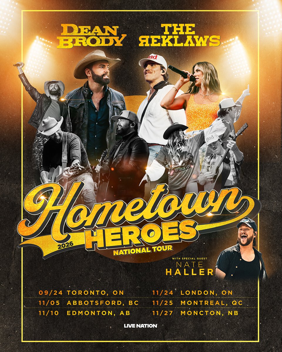 livenationwest's tweet photo. SUPPORT ADDED ‼️ Nate Haller will join Dean Brody and The Reklaws on The Hometown Heroes tour in Abbotsford and Edmonton! 

🎟️ https://t.co/9MctoXRZUL https://t.co/V0QuBId5Zj